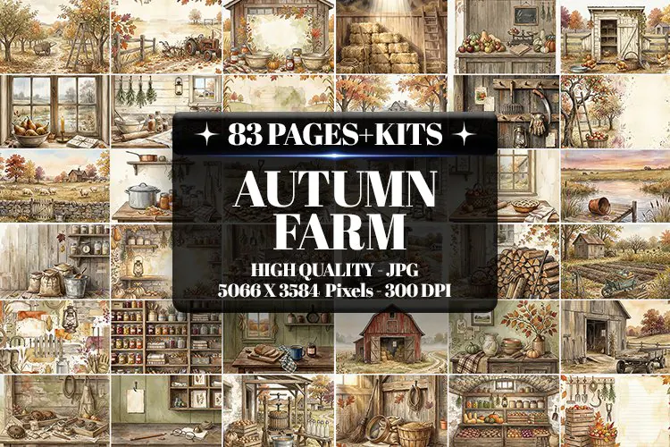 Autumn Farm Junk Journal Digital Paper| Junk Journal
