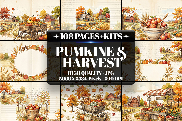 Pumpkin Harvest Digital Paper | Junk Journal Pages