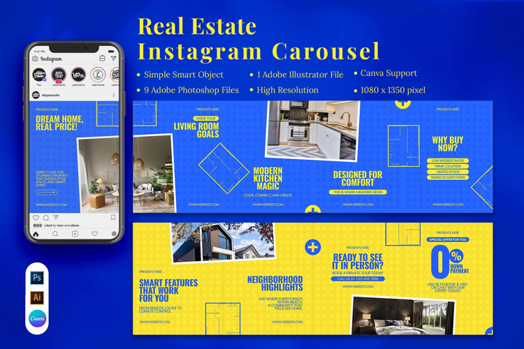 Real Estate Instagram Carousel & Canva Template