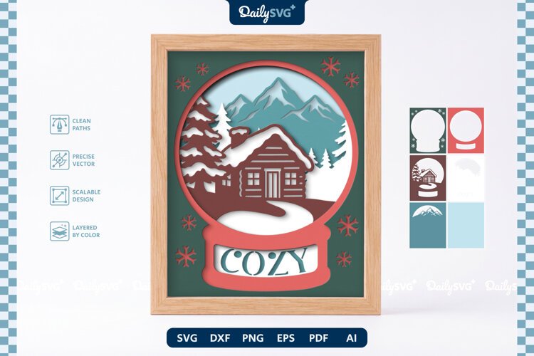 Snow Globe Shadow Box SVG | Layered Winter Scene example image 1
