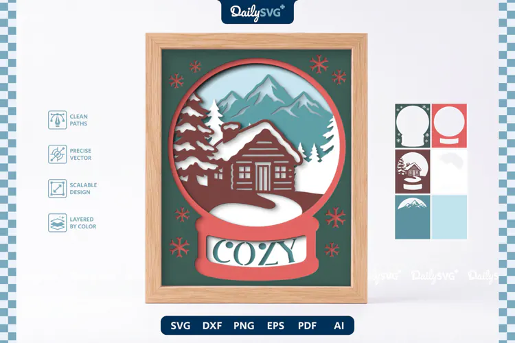 Snow Globe Shadow Box SVG | Layered Winter Scene