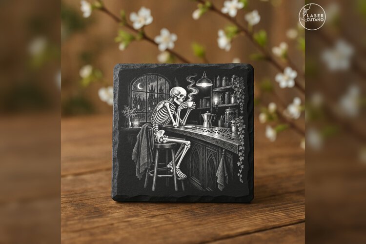 The Afterlife Espresso Gothic Skeleton Laser Engraving PNG example image 1