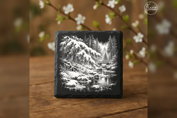 The Bough Above the Stream Winter Nature Laser Engraving PNG