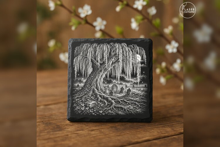 The Willow of Names Halloween Cemetery Engraving PNG example image 1