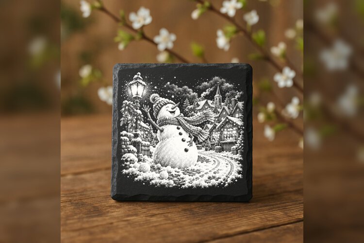 The Laughing Scarf Snowman Laser Engraving PNG example image 1