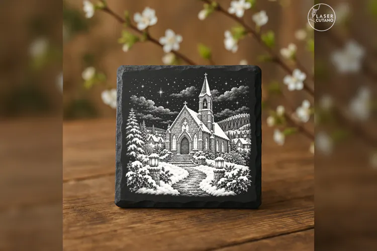 The Chapel of First Snow Christmas Village Laser Engraving P