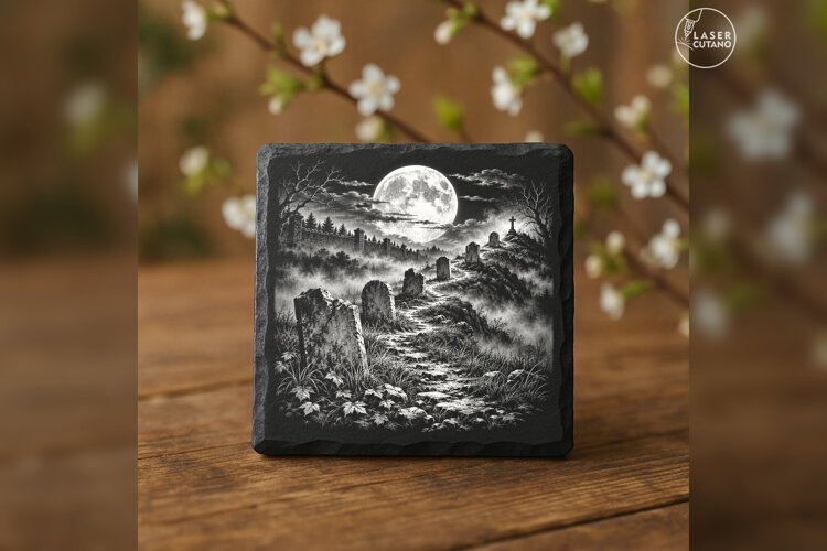 The Moonlit Processional Halloween Cemetery Engraving PNG example image 1