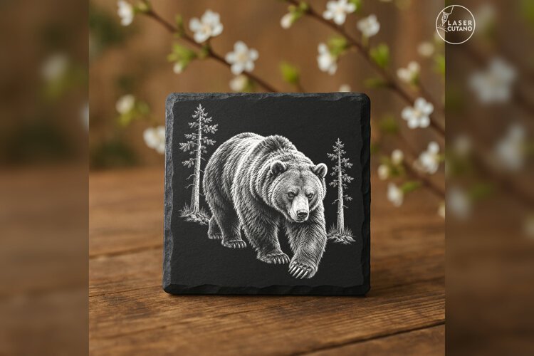 The Pine-Shadow Bear Woodland Animal Laser Engraving PNG example image 1