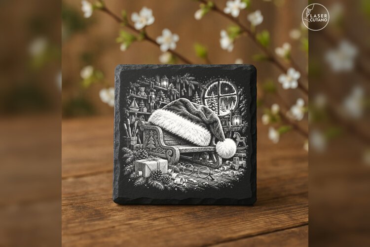 Hat on the Sleighbench Santa Christmas Laser Engraving PNG example image 1
