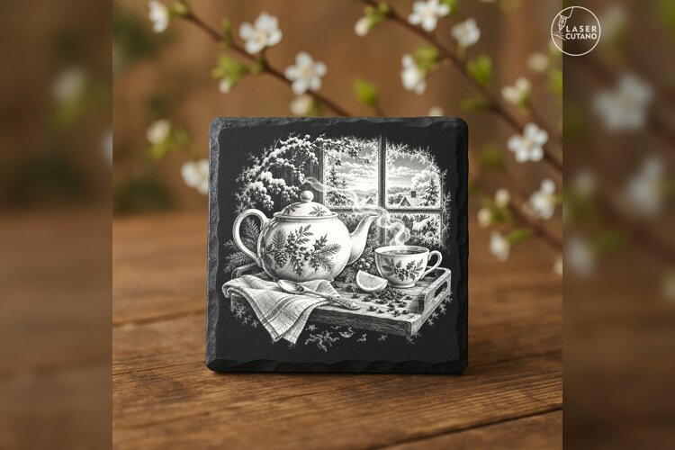 Frosted Teatime Winter Christmas Laser Engraving PNG example image 1