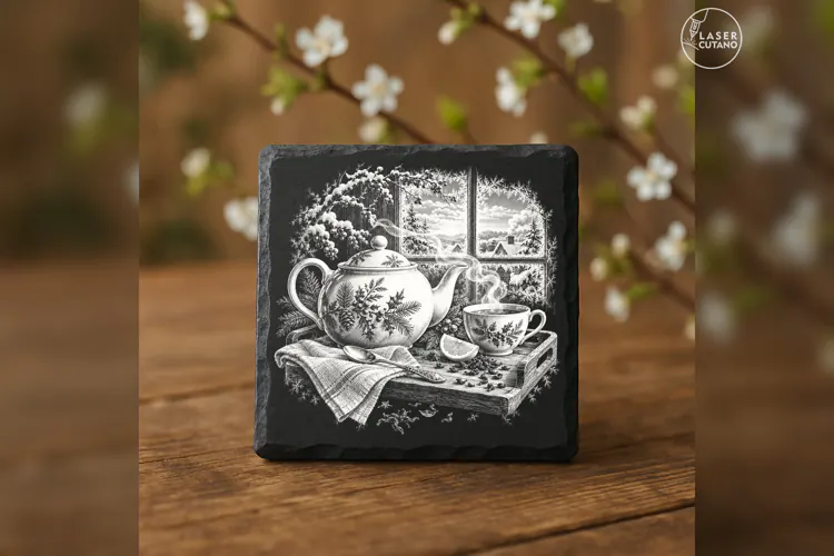 Frosted Teatime Winter Christmas Laser Engraving PNG