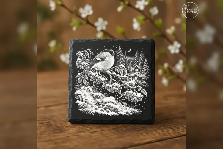 The Winterberry Bird Nordic Christmas Laser Engraving PNG