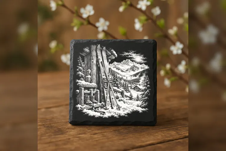 Alpine Ski Stand Winter Wonderland Laser Engraving PNG