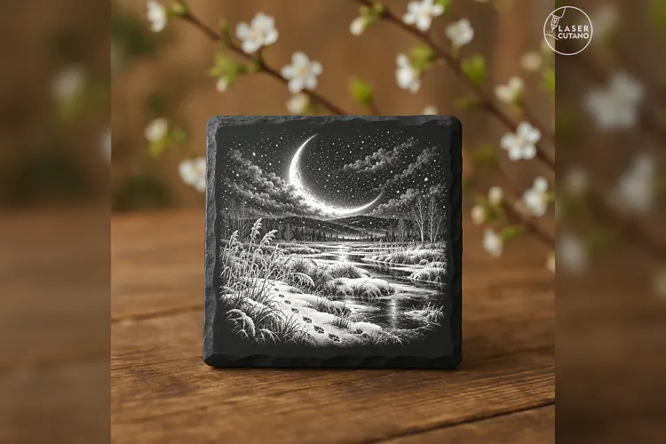 The Moonlit Snowfall Winter Nature Laser Engraving PNG