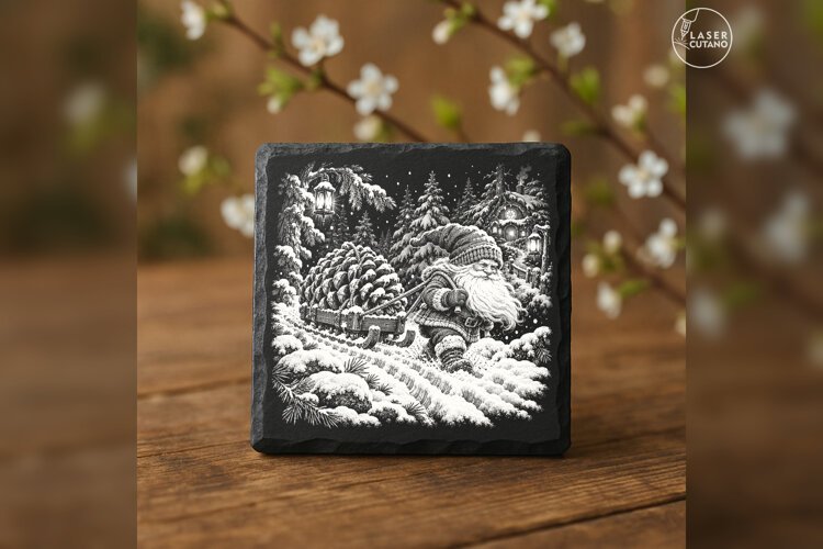 Pinecone Sled Courier Christmas Laser Engraving PNG example image 1