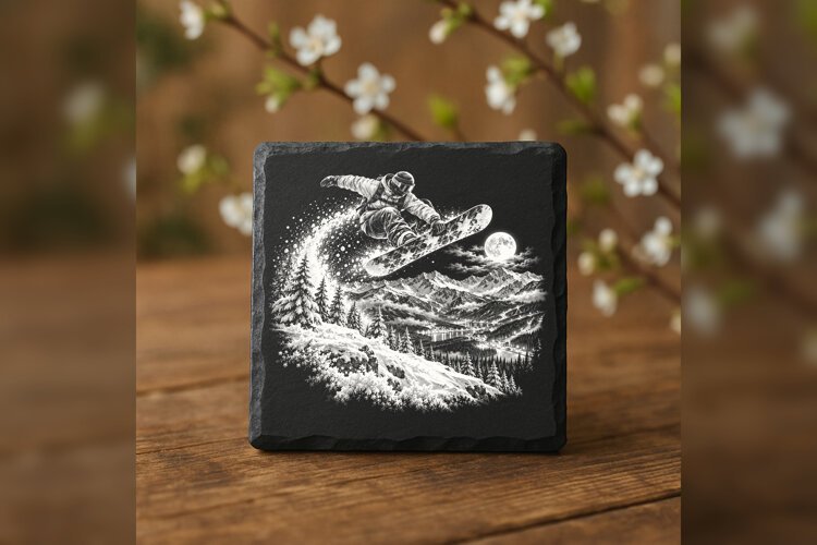 Moonridge Snowboarder Winter Wonderland Engraving PNG example image 1