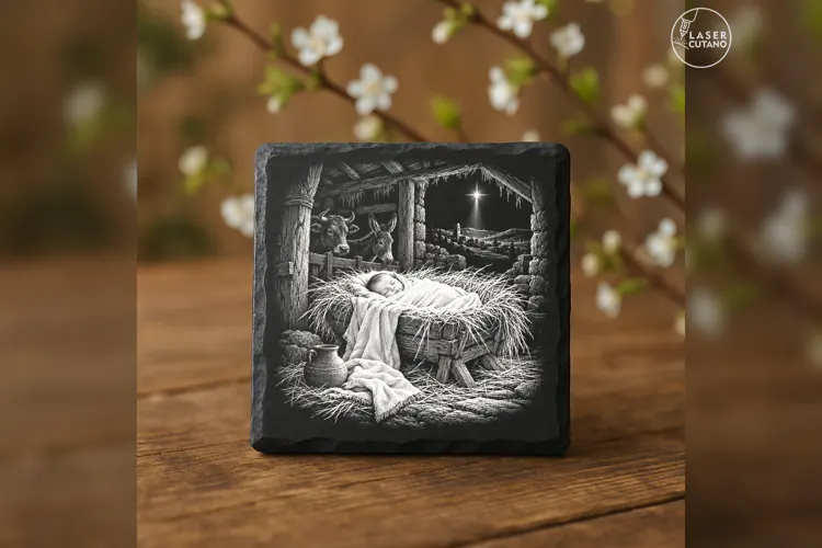 Child in Manger Holy Night Laser Engraving PNG