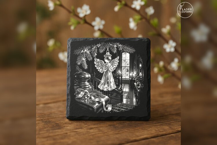 Glass Angel Ornament Laser Engraving PNG example image 1