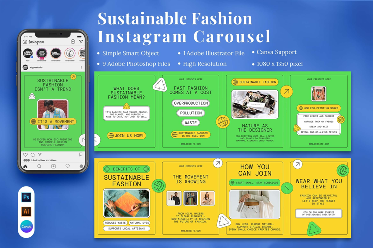 Sustainable Fashion Instagram Carousel & Canva Template