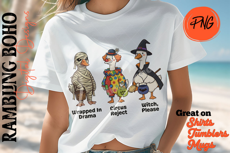 Funny Halloween Geese in Costumes Witch