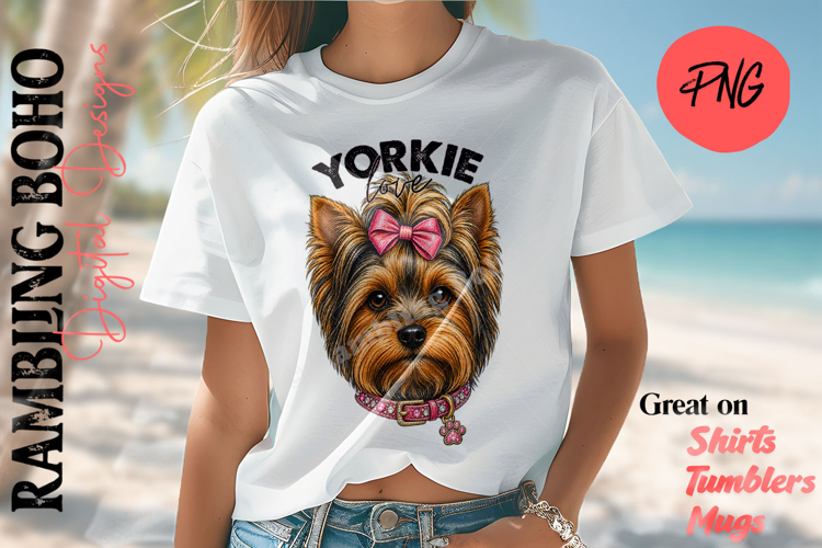 Cute Yorkie Love Dog Mom Pink Bow Pooch Pet