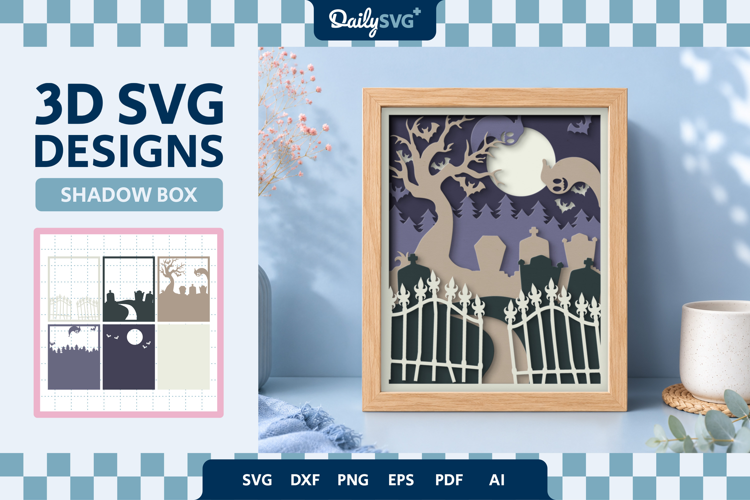 Tombstone Layered Shadow Box SVG Halloween 3D Cut File