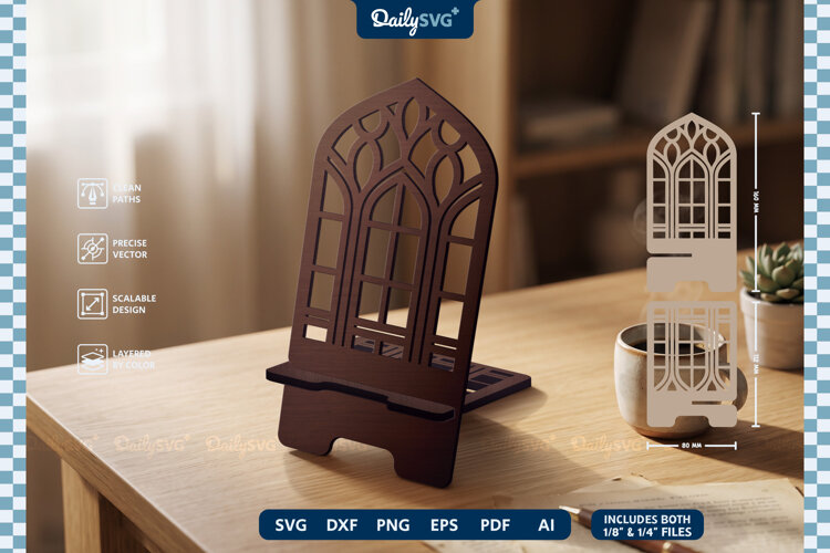 Vintage Gothic Window Phone Stand SVG Laser Cut example image 1
