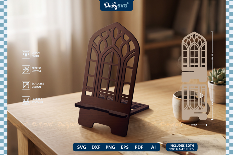 Vintage Gothic Window Phone Stand SVG Laser Cut