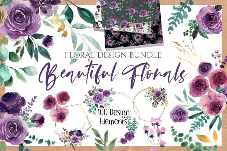 Beautiful Florals - Watercolor Flowers and Leaves Bundle