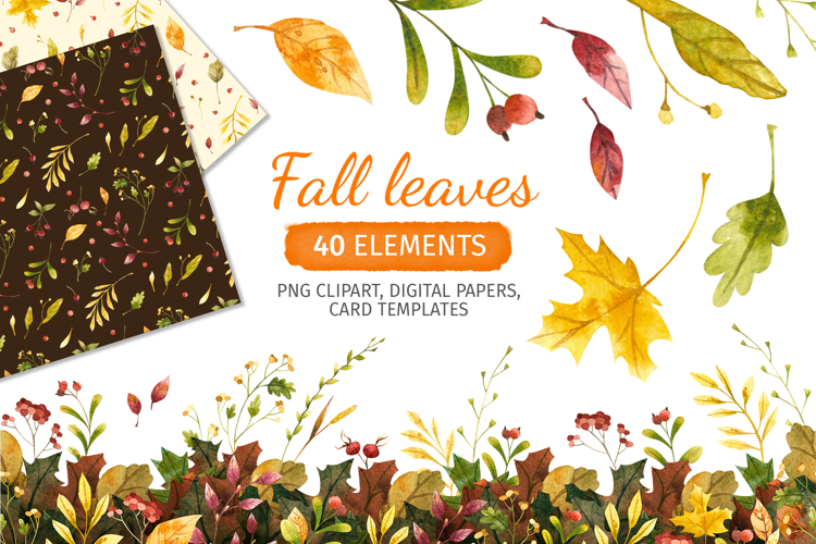 Fall Clipart, Patterns, Frames with Autumn Leaves