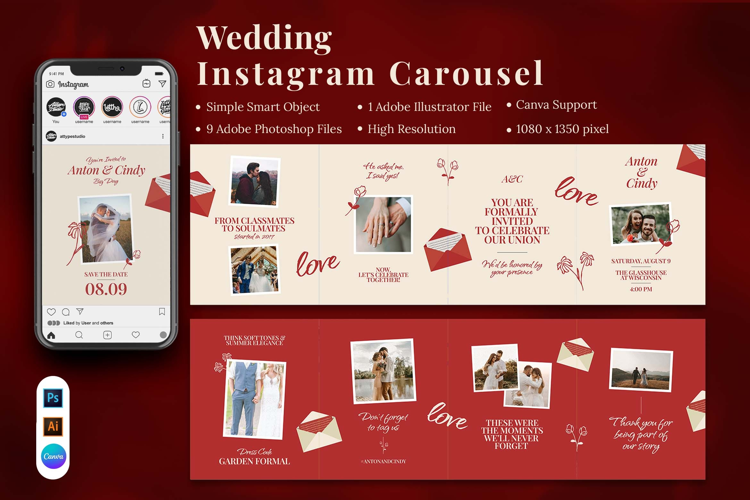 Wedding Instagram Carousel & Canva Template
