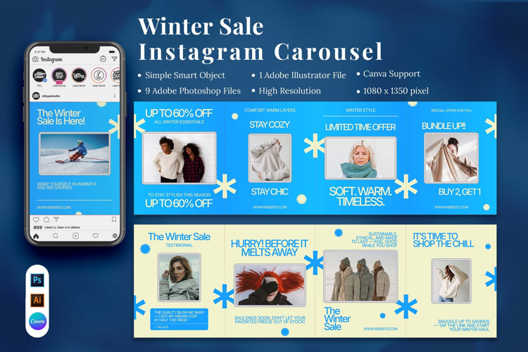 Winter Sale Instagram Carousel & Canva Template