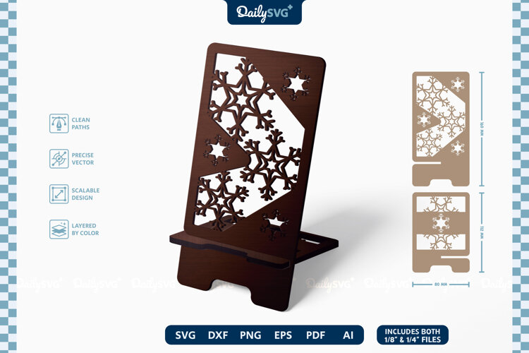 Winter Snowflake Phone Holder SVG Laser Cut Stand example image 1