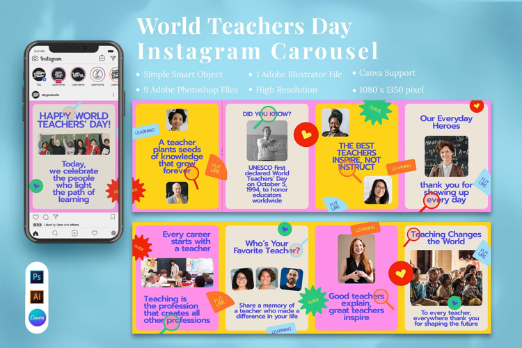 World Teachers Day Instagram Carousel & Canva Template