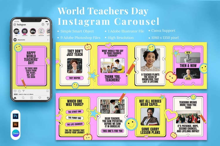 World Teachers Day Instagram Carousel & Canva Template
