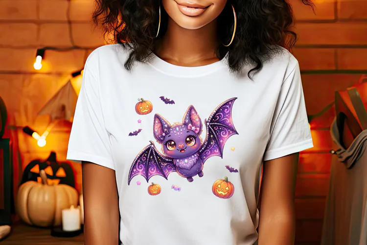 Cute Halloween clipart |Kawaii purple bat sublimation design
