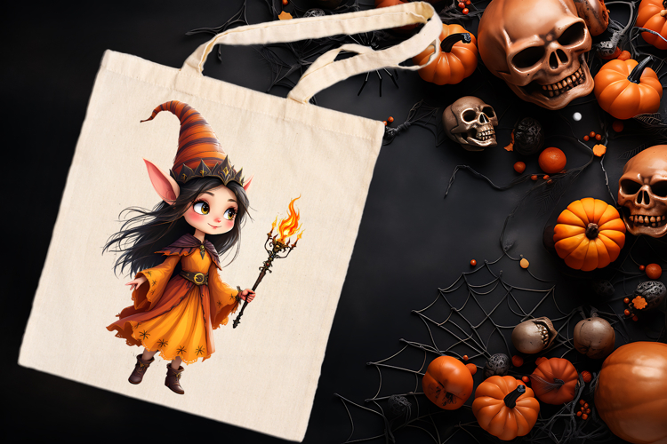 Cute watercolor Halloween elf girl sublimation design png