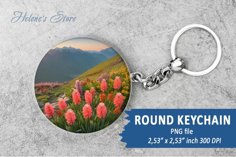 Mountains round keychain sublimation| Spring Car coaster