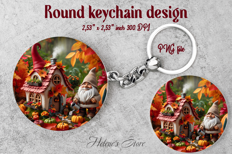 Cute garden gnome and cozy home round keychain design png
