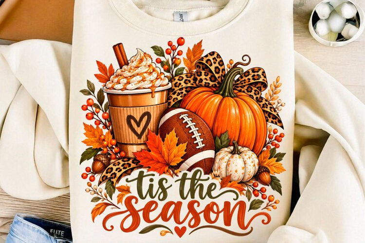 Tis the Season Fall Football Sublimation PNG example image 1