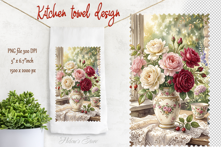 Cute Roses bouquet design | Farmhouse kitchen towel png