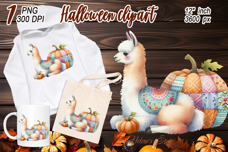 Watercolor Llama With pumpkin clipart png |Fall Animals