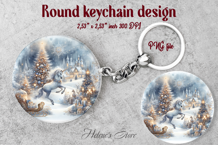 Christmas round keychain design|Magic unicorn Car coaster