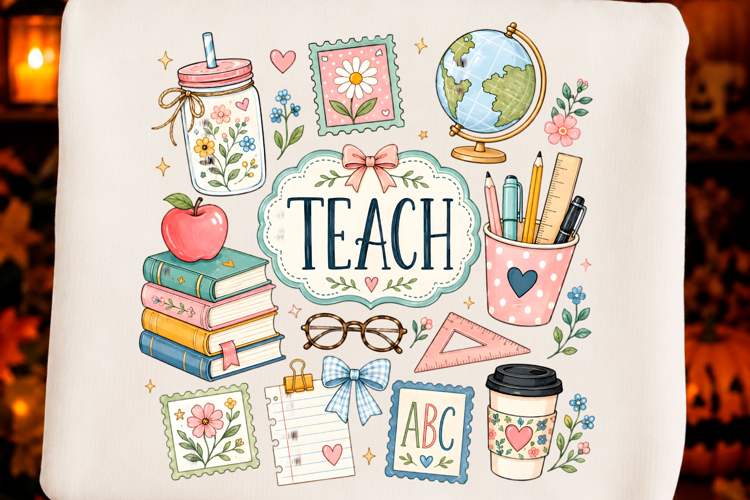 Floral Teach School Supplies Png T-shirt