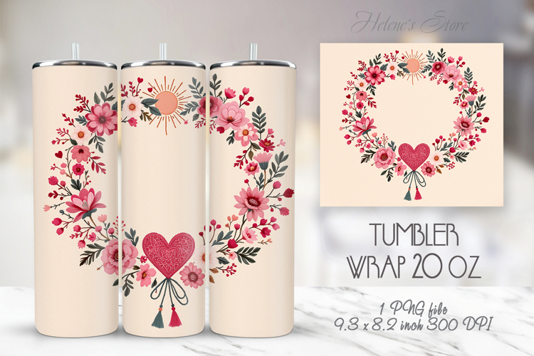 Pastel heart & flowers straight skinny tumbler 20 oz wrap