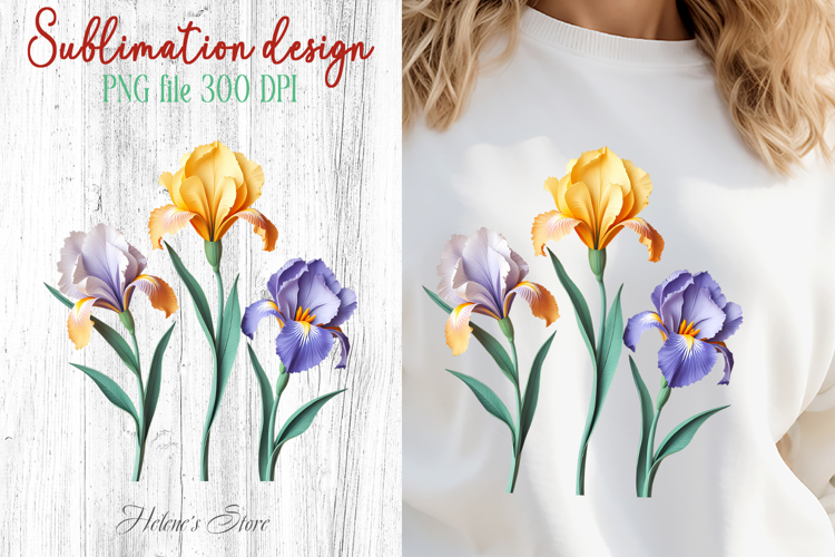 Iris flowers sublimation design png |Delicate Floral Clipart