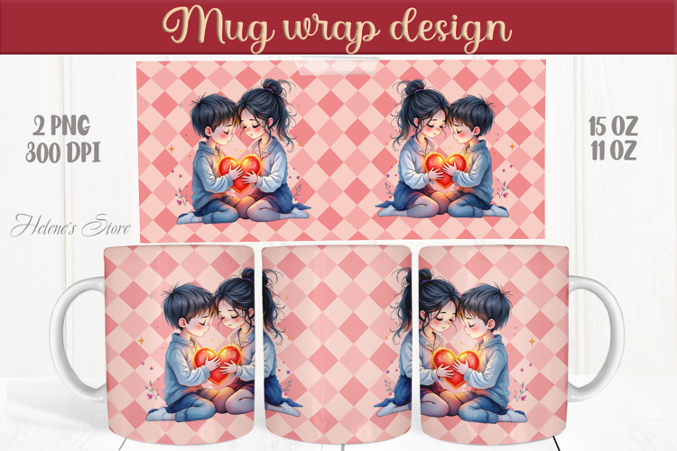 Cute kids couple & heart Mug wrap sublimation| Boy and girl
