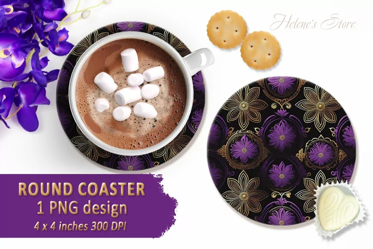 Vintage coaster Sublimation | Retro pattern round coasters