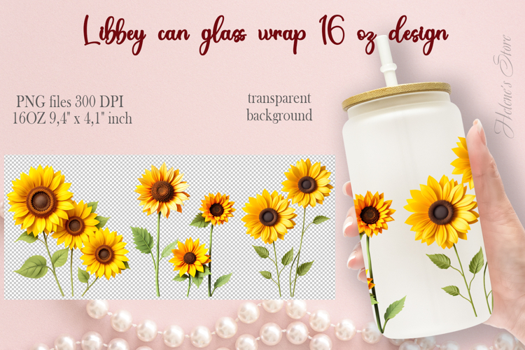 Bright Sunflowers Libbey Can Glass Wrap 16oz design png