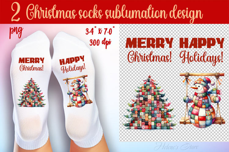 Patchwork Merry Christmas Socks | Sublimation Designs Socks